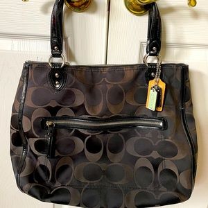 Black Coach Signature logo Tote